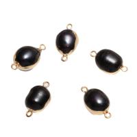 Freshwater Pearl Connector, with Brass, Potato, gold color plated, 1/1 loop, black, 21x11mm, Hole:Approx 1.7mm, 10PCs/Bag, Sold By Bag