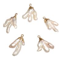 Freshwater Pearl Brass Pendant, with Brass, gold color plated, white, 28x25x7mm-46x16x7mm, Hole:Approx 1.8mm, 5PCs/Bag, Sold By Bag