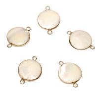 Shell Connector, with Brass, Flat Round, gold color plated, 1/1 loop, white, 22x15x4mm, Hole:Approx 1.8mm, 10PCs/Bag, Sold By Bag