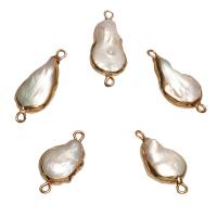 Freshwater Pearl Connector, with Brass, gold color plated, 1/1 loop, white, 25x12x4mm-32x12x6mm, Hole:Approx 1.8mm, 10PCs/Bag, Sold By Bag