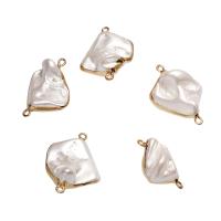 Freshwater Pearl Connector, with Brass, gold color plated, 1/1 loop, white, 26x16x8mm-33x28x12mm, Hole:Approx 1.8mm, 10PCs/Bag, Sold By Bag