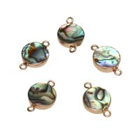 Abalone Shell Connector, with Brass, Flat Round, gold color plated, 1/1 loop, 19x12x4mm, Hole:Approx 1.7mm, 10PCs/Bag, Sold By Bag