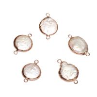 Freshwater Pearl Connector, with Brass, Flat Round, rose gold color plated, 1/1 loop, white, 21x14x4mm-23x15x4mm, Hole:Approx 1.8mm, 10PCs/Bag, Sold By Bag