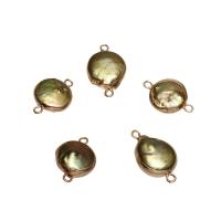 perla d'acquadolce coltivata naturalmente connettore, with ottone, placcato color oro, 1/1 anello del connettore, 18x12x7mm-22x13x6mm, Foro:Appross. 1.7mm, 10PC/borsa, Venduto da borsa