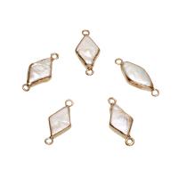 Freshwater Pearl Connector, with Brass, Rhombus, gold color plated, 1/1 loop, white, 21x8x3mm-22x9x4mm, Hole:Approx 1.6mm, 10PCs/Bag, Sold By Bag