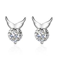 925 Sterling Silver Stud Earrings Brass Angel Wing silver color plated for woman & with cubic zirconia Sold By Pair
