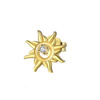 925 Sterling Silver Stud Earrings, Brass, Sun, gold color plated, for woman & with cubic zirconia, 8.5mm, Sold By Pair