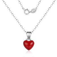 Серебряное ожерелье, Латунь, Сердце, плакирован серебром, Овальный цепь & Женский & эмаль, красный, 7x12mm, Продан через Приблизительно 15.75 дюймовый Strand