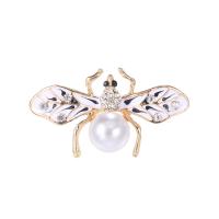 Tibetan Style Brooches, with Plastic Pearl, Insect, gold color plated, for woman & enamel & with rhinestone, 39x22mm, Sold By PC