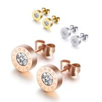 Stainless Steel Stud Earrings with Cubic Zirconia plated fashion jewelry & Unisex Sold By Pair