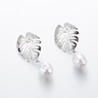 Zinklegierung Ohrringe, mit Kunststoff Perlen, Edelstahl Stecker, plattiert, für Frau, Silberfarbe, frei von Nickel, Blei & Kadmium, verkauft von Paar