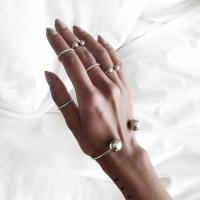Conjuntos de jóias de liga de zinco, manguito pulseira & Anel de dedo, banhado, 6 peças & joias de moda & para mulher, prateado, níquel, chumbo e cádmio livre, vendido por Defina