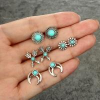 Zinc Alloy Stud Earring Set Stud Earring with turquoise plated 4 pieces & for woman silver color nickel lead & cadmium free Sold By Set