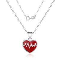 925 Sterling Silver Necklaces, Brass, Heart, silver color plated, oval chain & for woman & enamel, red, 11x15mm, Sold Per Approx 15.75 Inch Strand