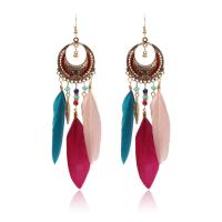 Zinc Alloy Drop Earring with Feather antique gold color plated Bohemian style & for woman nickel lead & cadmium free Sold By Pair