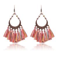 Tibetan Style Tassel Earring, with Cotton Thread, antique copper color plated, folk style & for woman, more colors for choice, nickel, lead & cadmium free, 30x90mm, Sold By Pair