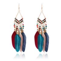 Tibetan Style Tassel Earring, with Seedbead & Feather, gold color plated, folk style & for woman, more colors for choice, nickel, lead & cadmium free, 28x130mm, Sold By Pair