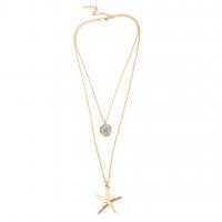 Zinc Alloy Jewelry Necklace with turquoise zinc alloy lobster clasp gold color plated Double Layer & for woman & with rhinestone Length Approx 21 Inch Sold By Lot