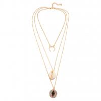Zinc Alloy smykker halskæde, med Shell, zinklegering karabinlås, guldfarve belagt, tre lag & for kvinde & med rhinestone, Længde Ca. 21 inch, 5Strands/Lot, Solgt af Lot