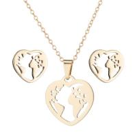 Fashion Stainless Steel Jewelry Sets, Stud Earring & necklace, Map, 2 pieces & for woman & hollow, more colors for choice, nickel, lead & cadmium free, 20x21mm,10x10mm,20x23mm, Length:Approx 18 Inch, Sold By Set