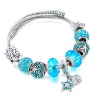 Stainless Steel European Bracelet with Crystal & Zinc Alloy silver color plated Adjustable & for woman & with rhinestone blue nickel lead & cadmium free 600mm Sold By PC
