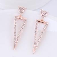 Brass Drop Earring with Cubic Zirconia stainless steel post pin Triangle plated for woman nickel lead & cadmium free 35*10mm Sold By Pair