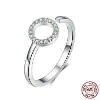 925 Sterling Silver Open Finger Ring platinum plated micro pave cubic zirconia & for woman 2mm US Ring Sold By PC