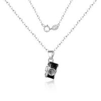 Серебряное ожерелье, Латунь, Камеры, плакирован серебром, Овальный цепь & Женский & эмаль, черный, 10x16mm, Продан через Приблизительно 15.75 дюймовый Strand
