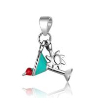 925 Sterling Silver Pendant, Brass, Cup, silver color plated, enamel, 11X16mm, Sold By PC
