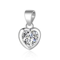 925 Sterling Silver Pendant, Brass, Heart, silver color plated, with cubic zirconia, more colors for choice, 7x12mm, Approx 100PCs/Bag, Sold By Bag