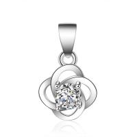 925 Sterling Silver Pendant, Brass, Flower, silver color plated, with cubic zirconia & hollow, 9x15mm, 2PCs/Lot, Sold By Lot