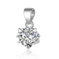 925 Sterling Silver Pendant, Brass, silver color plated, with cubic zirconia, 8x12mm, 2PCs/Lot, Sold By Lot