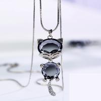 Zinklegierung Pullover Halskette, mit Kristall, Katze, plattiert, für Frau & mit Strass, keine, frei von Nickel, Blei & Kadmium, 69x25mm, verkauft per ca. 31.4 ZollInch Strang