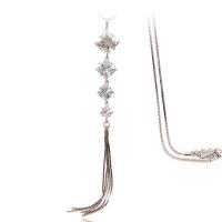 Tibetan Style Sweater Chain Necklace, Tassel, plated, micro pave cubic zirconia & for woman, more colors for choice, nickel, lead & cadmium free, 19x65mm, Sold Per Approx 31.4 Inch Strand