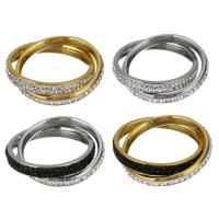 Rhinestone Stainless Steel Finger Ring, with Rhinestone Clay Pave, plated, different size for choice & for woman, more colors for choice, 3mm, Sold By PC
