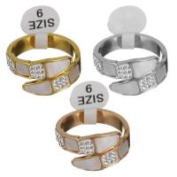حجر الراين خاتم الإصبع الفولاذ المقاوم للصدأ, مع حجر الراين طين تمهيد & شل الأبيض, مطلي, حجم مختلفة للاختيار & للمرأة, المزيد من الألوان للاختيار, 12mm, تباع بواسطة PC