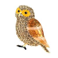 Zinc Alloy Brocher, Owl, forgyldt, forskellige stilarter for valg & for kvinde & med rhinestone, 42x38mm, Solgt af PC