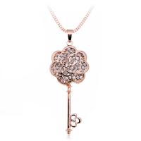 Zinc Alloy Sweater Chain Necklace Key rose gold color plated for woman & with rhinestone Sold Per Approx 31.5 Inch Strand