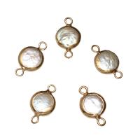 Freshwater Pearl Connector, with Brass, Flat Round, gold color plated, 1/1 loop, 9x16x3mm, Hole:Approx 1.8mm, 10PCs/Bag, Sold By Bag