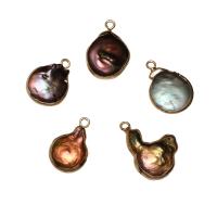 Freshwater Pearl Brass Pendant, with Brass, gold color plated, 16*22*5mm-12*15*4mm, Hole:Approx 1.8mm, 10PCs/Bag, Sold By Bag