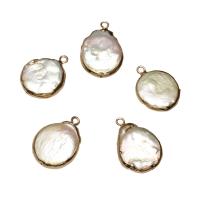 Freshwater Pearl Brass Pendant, with Brass, Flat Round, gold color plated, 16*27*6mm-16*21*5mm, Hole:Approx 1.8mm, 5PCs/Bag, Sold By Bag