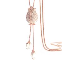 Zinek svetr řetěz náhrdelník, Tulipán, pro ženy & s drahokamu, více barev na výběr, nikl, olovo a kadmium zdarma, 35x22mm, Prodáno za 38.5 inch Strand