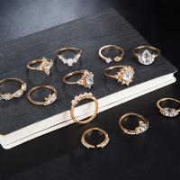Zink legering Ring Sæt, Zinc Alloy, guldfarve belagt, 12 stk. & for kvinde & med rhinestone, nikkel, bly & cadmium fri, Solgt af sæt