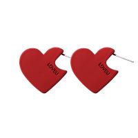 Zinc Alloy Stud Earring stainless steel post pin Heart stoving varnish for woman red nickel lead & cadmium free 23*21mm Sold By Pair