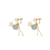 Zinc Alloy Drop Earrings with Plastic Pearl brass earring clip plated fashion jewelry & for woman & enamel nickel lead & cadmium free 60mm Sold By Pair