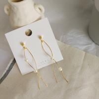 Brass Drop Earring with Plastic Pearl plated & for woman golden nickel lead & cadmium free 92*16mm Sold By Pair