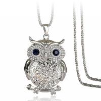 Zinc Alloy Sweater Chain Necklace Owl plated for woman & with rhinestone Sold Per Approx 31.4 Inch Strand
