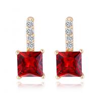 Brass Stud Earring Square gold color plated for woman & with cubic zirconia nickel lead & cadmium free Sold By Lot