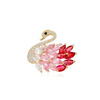 Brass Brooch Swan gold color plated micro pave cubic zirconia & for woman nickel lead & cadmium free Sold By PC