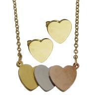 Fashion Stainless Steel Jewelry Sets, Stud Earring & necklace, Heart, gold color plated, oval chain & for woman, 23.5x11mm,1.5mm,10.5x10mm, Length:Approx 19 Inch, 6Sets/Lot, Sold By Lot